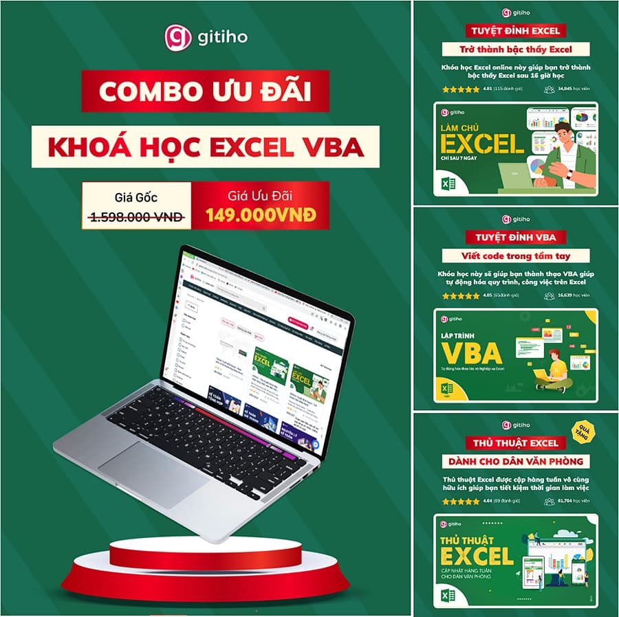 Combo 2 khoá học Excel và VBA