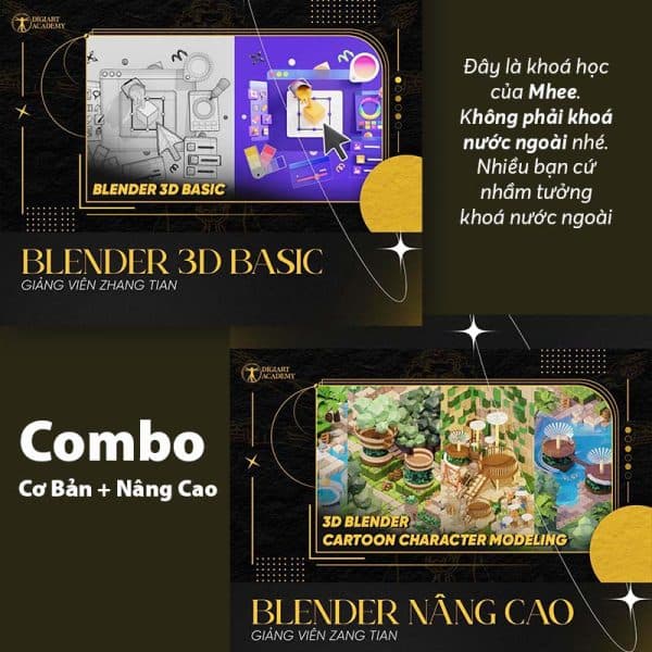 Combo 2 khóa Blender Cơ Bản + Nâng Cao Cùng Mhee Art